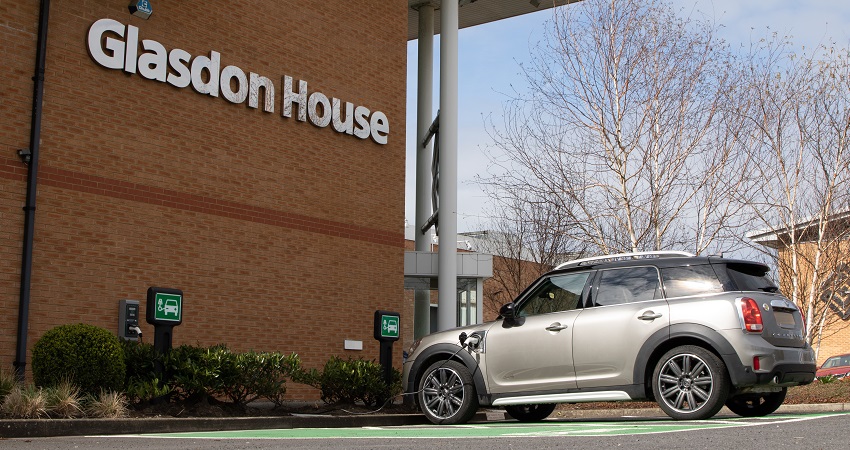 Electric car charging point outside Glasdon House